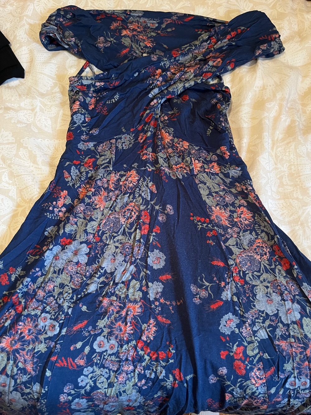 ASOS Navy One-Shoulder Floral Midi Dress